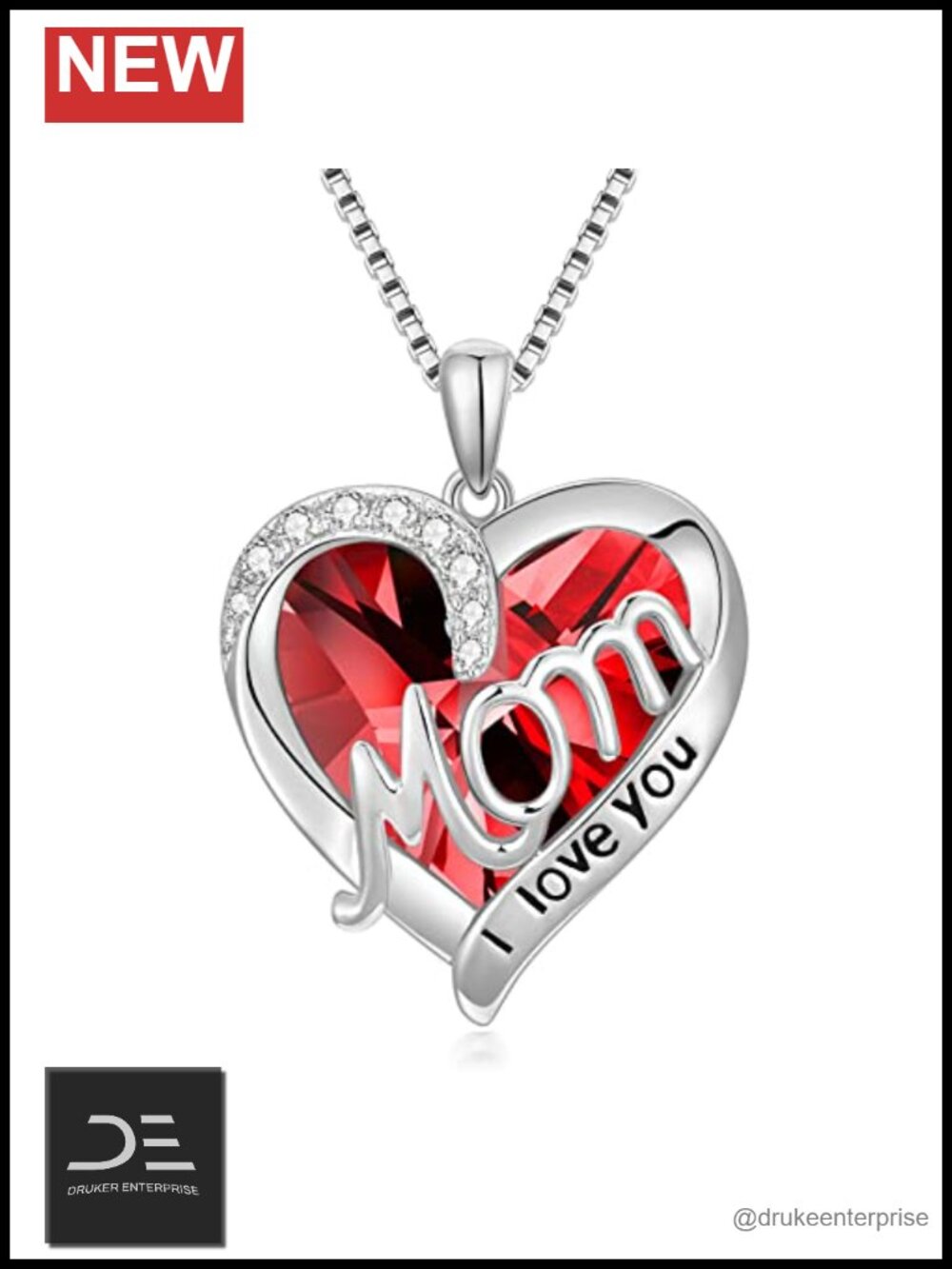 Sterling Silver Heart Birthstone Necklace for Mom I Love You Pendant